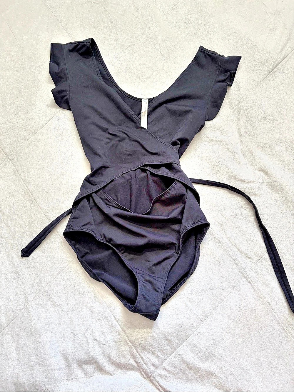 Free People Black Ruffle Sleeve One-Piece Like New